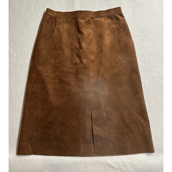 Dresses & Skirts - 70s Brown Suede Leather Midi Skirt Lined Pockets Slit Western Boho Sz Medium VTG